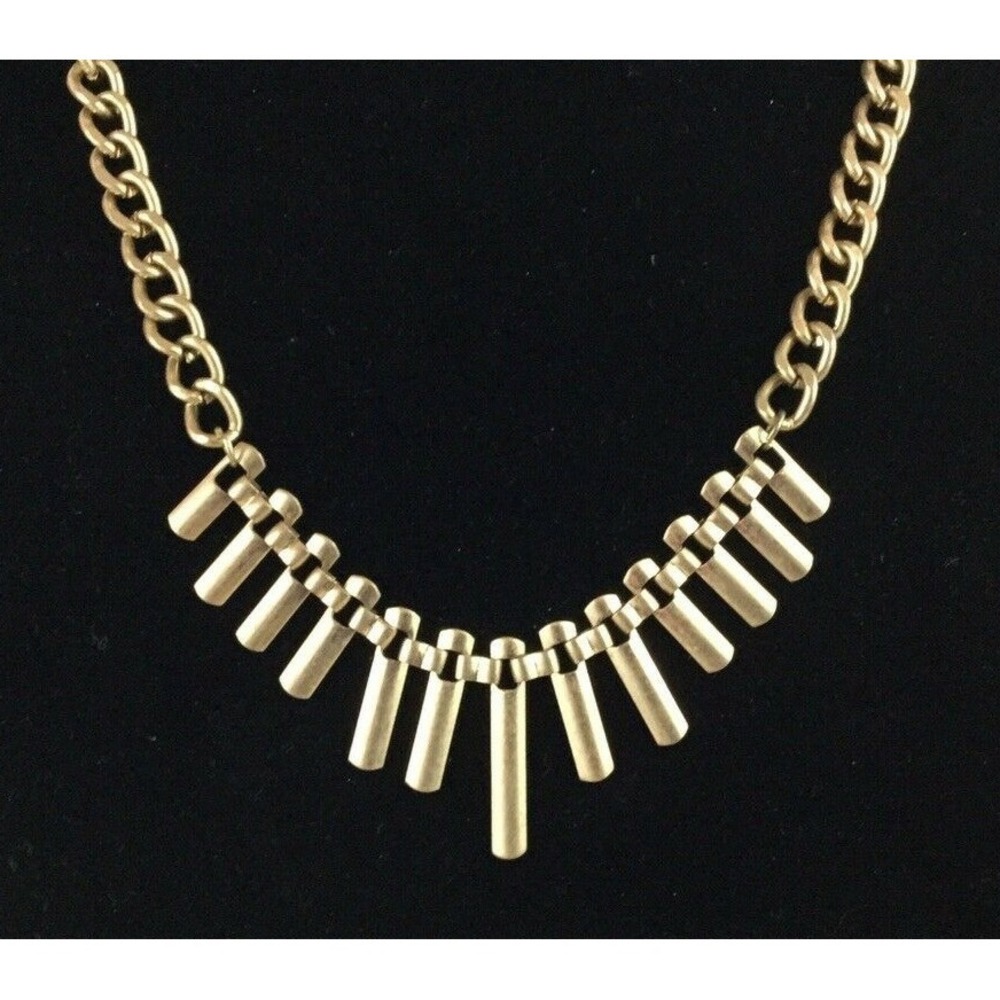 Gold Toned Chain Necklace‎ With Symmetrical Hanging Bars Simple Elegant